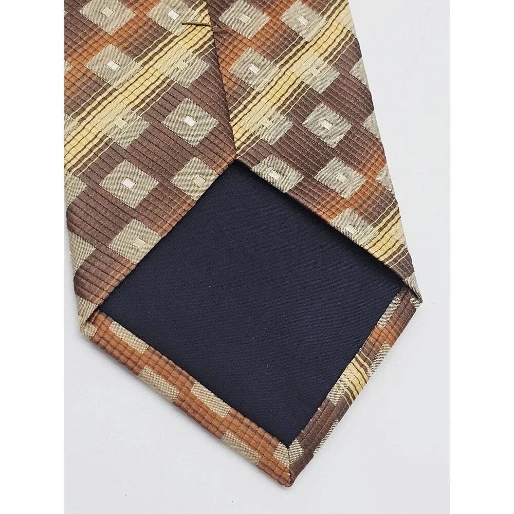 Hermoso New York Silk Necktie Art Deco Gold Brown Diamonds Foulard Striped